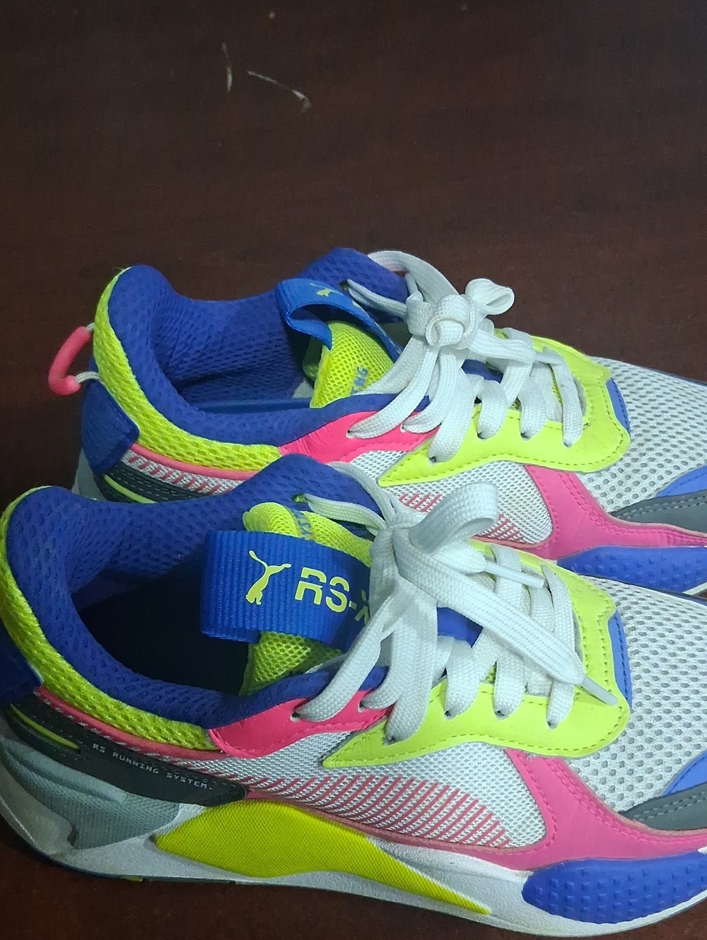 Puma White Sneakers with Neon Yellow, Hot Pink & Royal Blue Accents
